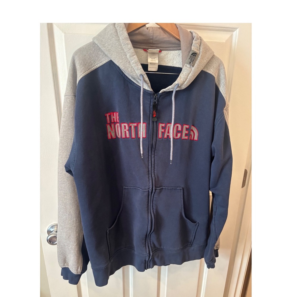 The North Face Full Zip Hoodie Navy Grey Colorblock Embroidered Logo Mens XL